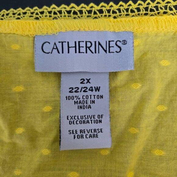Catherines Womens Embroidered Semi Sheer Tunic Top Sz 2X Yellow Boho Peasant NWT - Picture 5 of 7